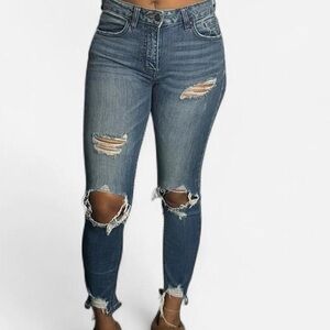 Fashion Nova Medium Blue Distressed High-Rise Skinny Jeans